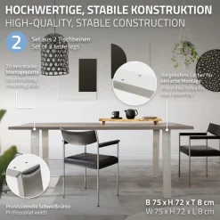 2er Set Tischbeine Loft 75x72 cm Silber Profil 8x2cm aus Edelstahl U-Form ML-Design