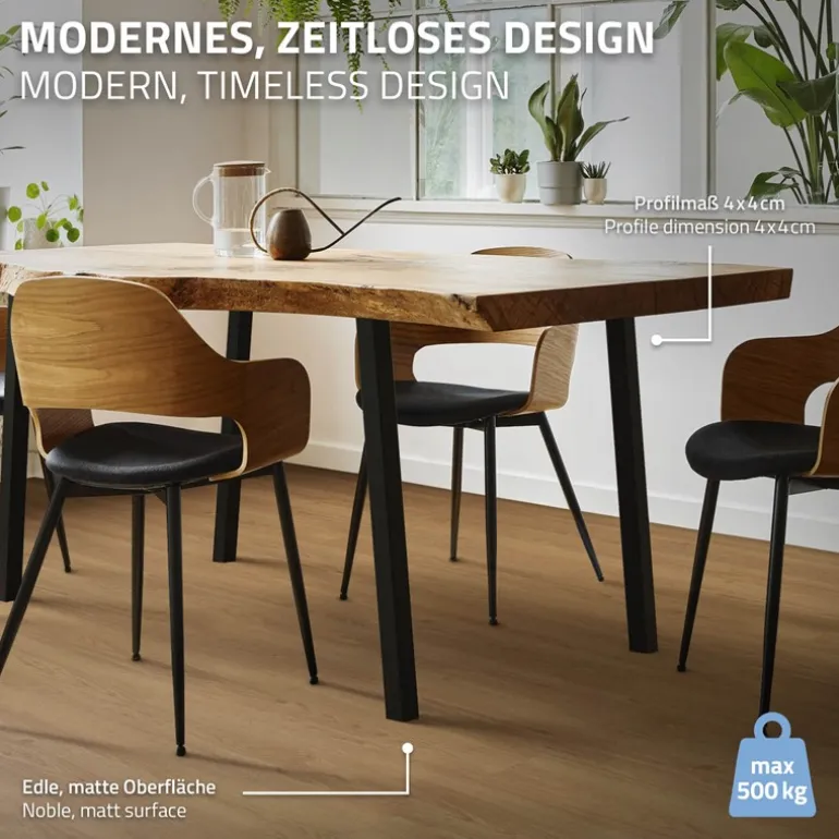 4er Set Tischbeine schräg 72 cm Schwarz glänzend aus pulverbeschichtetem Stahl eckig Profil 4x4 cm I-Form 96° Neigung ML-Design