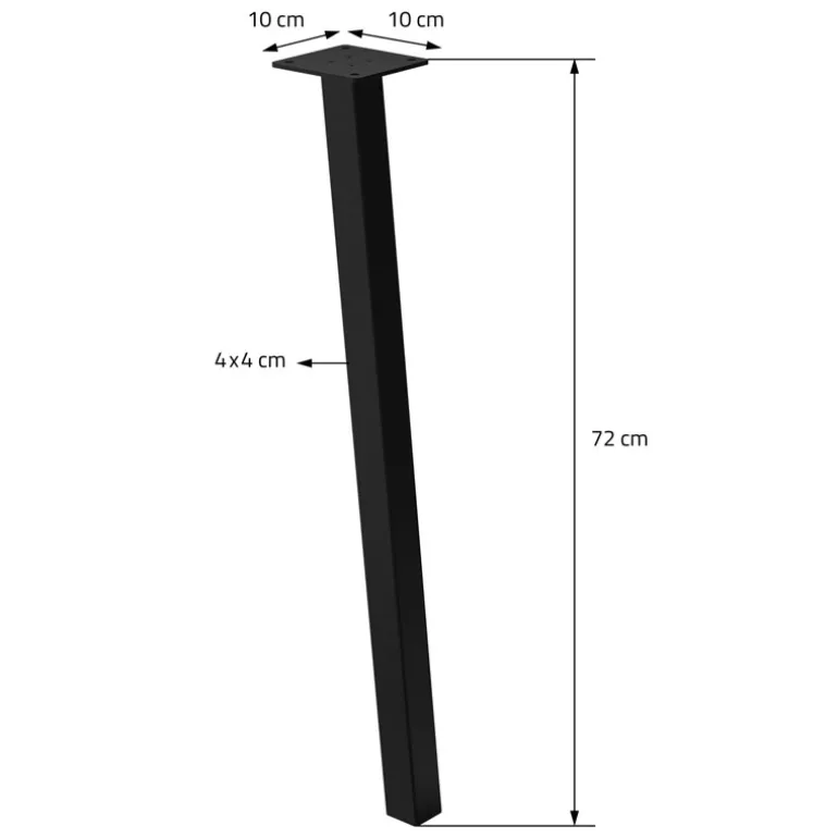 4er Set Tischbeine schräg 72 cm Schwarz glänzend aus pulverbeschichtetem Stahl eckig Profil 4x4 cm I-Form 96° Neigung ML-Design