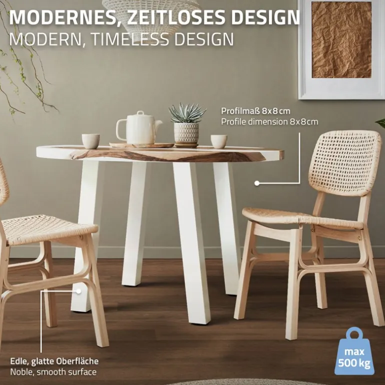4er Set Tischbeine schräg 72 cm Weiß glänzend aus Stahl eckig Profil 8x8 cm I-Form 96° Neigung ML-Design