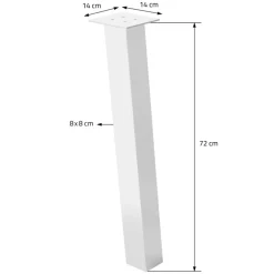 4er Set Tischbeine schräg 72 cm Weiß glänzend aus Stahl eckig Profil 8x8 cm I-Form 96° Neigung ML-Design