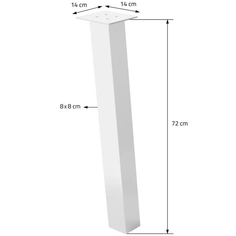4er Set Tischbeine schräg 72 cm Weiß glänzend aus Stahl eckig Profil 8x8 cm I-Form 96° Neigung ML-Design