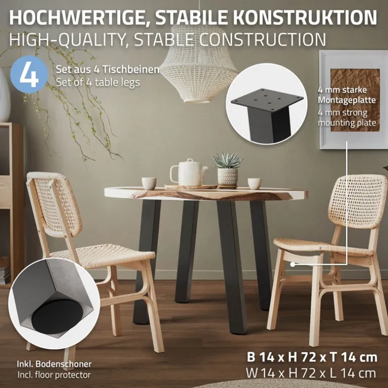 4er Set Tischbeine schräg H72 cm Dunkelgrau Optik Industrial Stahl Profil 8x8 cm I-Form 96° Neigung ML-Design