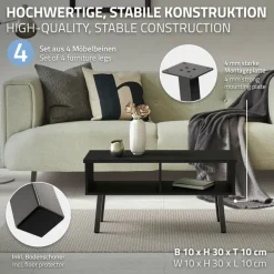 4er Set Tischbeine schräg H30 cm Industrial Optik Industrial aus pulverbeschichtetem Stahl Profil 4x4cm I-Form 96° Neigung ML-Design