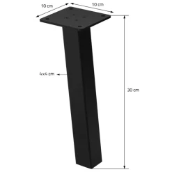 4er Set Tischbeine schräg H30 cm Schwarz glänzend aus pulverbeschichtetem Stahl eckig Profil 4x4 cm I-Form ML-Design