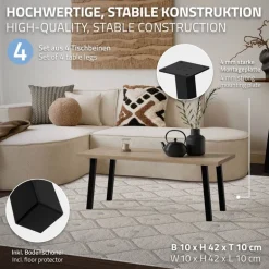 4er Set Tischbeine schräg H42 cm Schwarz glänzend aus pulverbeschichtetem Stahl eckig Profil 4x4 cm I-Form 96° Neigung ML-Design