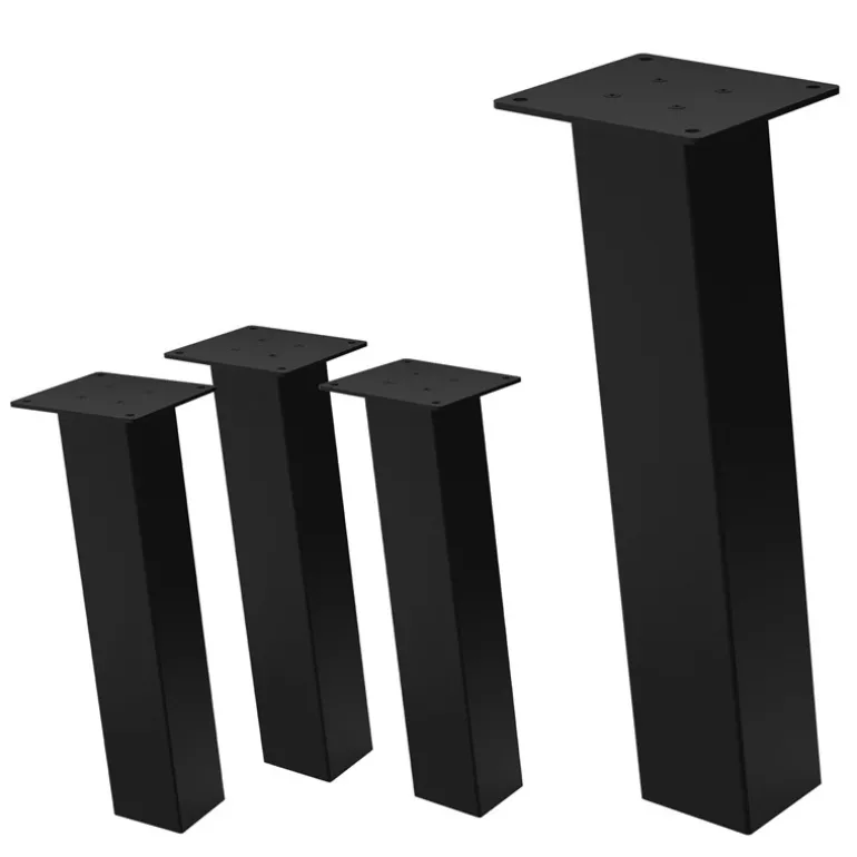 4er Set Tischbeine schräg H42 cm Schwarz glänzend aus Stahl eckig Profil 8x8 cm I-Form 96° Neigung ML-Design