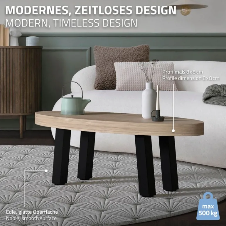 4er Set Tischbeine schräg H42 cm Schwarz glänzend aus Stahl eckig Profil 8x8 cm I-Form 96° Neigung ML-Design
