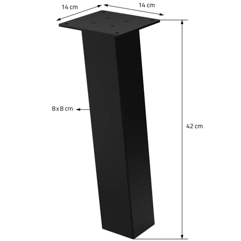 4er Set Tischbeine schräg H42 cm Schwarz glänzend aus Stahl eckig Profil 8x8 cm I-Form 96° Neigung ML-Design