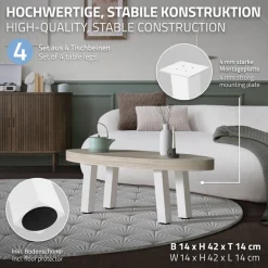 4er Set Tischbeine schräg H:42 cm Weiß glänzend aus Stahl eckig Profil 8x8 cm I-Form 96° Neigung ML-Design