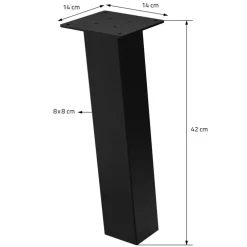 4er Set Tischbeine schräg H:42 cm Weiß glänzend aus Stahl eckig Profil 8x8 cm I-Form 96° Neigung ML-Design