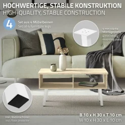 4er Set Tischbeine schräg H30 cm Weiß glänzend aus pulverbeschichtetem Stahl eckig Profil 4x4 cm I-Form 96° Neigung ML-Design