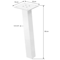 4er Set Tischbeine schräg H30 cm Weiß glänzend aus pulverbeschichtetem Stahl eckig Profil 4x4 cm I-Form 96° Neigung ML-Design