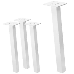 4er Set Tischbeine schräg H42 cm Weiß glänzend aus pulverbeschichtetem Stahl eckig Profil 4x4 cm I-Form 96° Neigung ML-Design