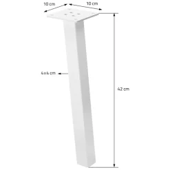 4er Set Tischbeine schräg H42 cm Weiß glänzend aus pulverbeschichtetem Stahl eckig Profil 4x4 cm I-Form 96° Neigung ML-Design