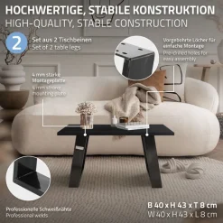 2er Set Tischkufen Bankkufen 80GRAD Neigung 40x43 cm Industrial 8x2 cm Stahl ML-Design