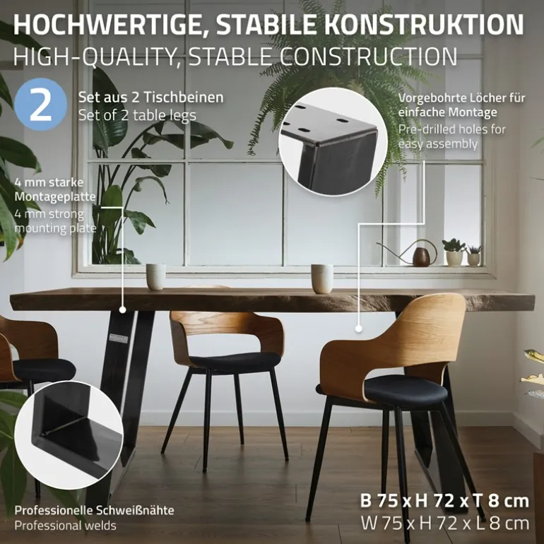 2er Set Tischkufen 80GRAD Neigung 75x72 cm Industrial Profil 8x2 cm Stahl ML-Design