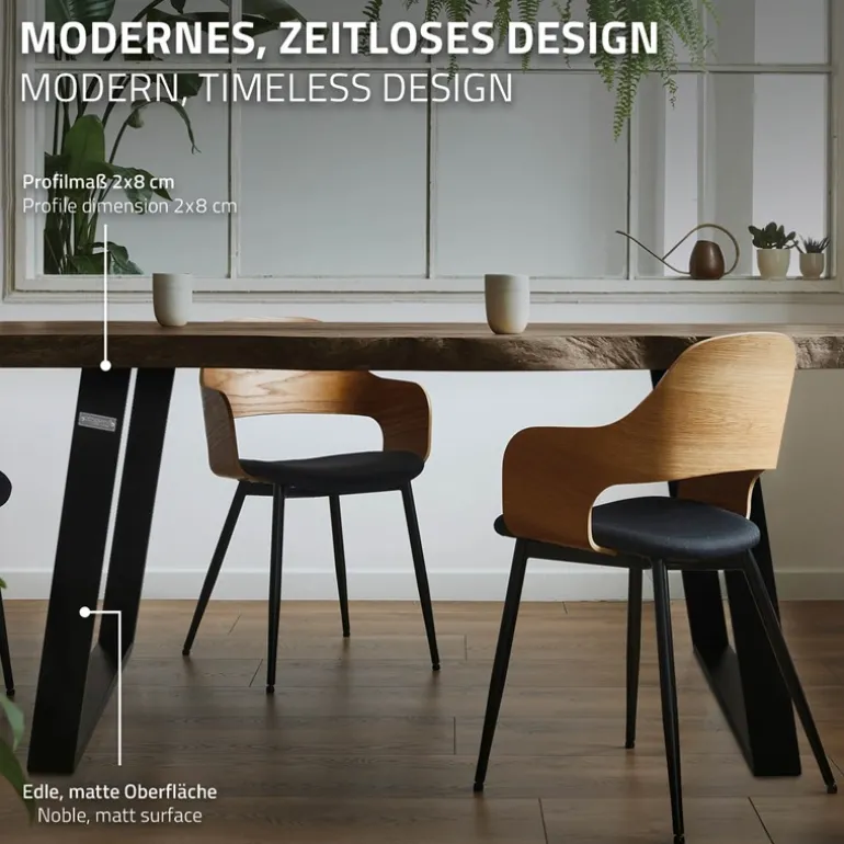 2er Set Tischkufen 80GRAD Neigung 75x72 cm Schwarz Profil 8x2 cm Stahl ML-Design