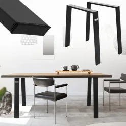 2er Set Tischkufen Loft 75x72 cm Schwarz Profil 8x2 cm aus Stahl U-Form ML-Design