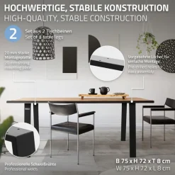 2er Set Tischkufen Loft 75x72 cm Schwarz Profil 8x2 cm aus Stahl U-Form ML-Design