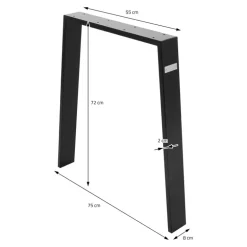 2er Set Tischkufen Loft 75x72 cm Schwarz Profil 8x2 cm aus Stahl U-Form ML-Design