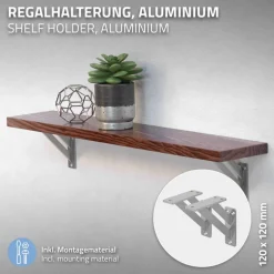 2er Set Wandkonsole Regalhalterung 2x 120 x 120 mm Silber aus Aluminium ML-Design