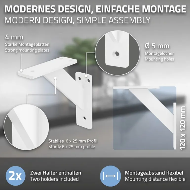 2er Set Wandkonsole Regalhalterung 2x 120 x 120 mm Weiß aus Aluminium ML-Design
