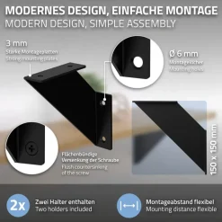 2er Set Wandkonsole Regalhalterung 2x 150 x 150 cm Schwarz aus Stahl ML-Design