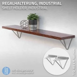 2er Set Wandkonsole Regalhalterung 2x 160 x 155 x 170 mm Grau aus Stahl ML-Design