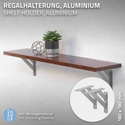 2er Set Wandkonsole Regalhalterung 2x 180 x 180 mm Silber aus Aluminium ML-Design