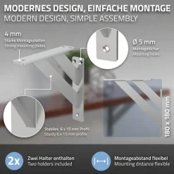 2er Set Wandkonsole Regalhalterung 2x 180 x 180 mm Silber aus Aluminium ML-Design