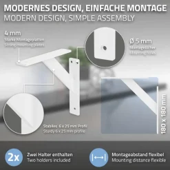 2er Set Wandkonsole Regalhalterung 2x 180 x 180 mm Weiß aus Aluminium ML-Design