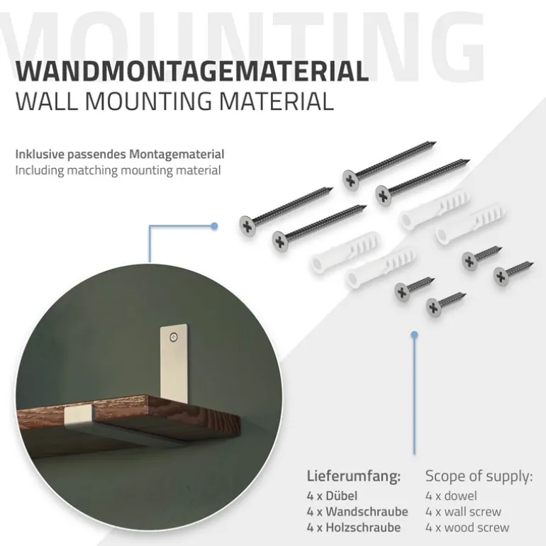 2er Set Wandkonsole Regalhalterung 2x 200 x 140 mm Grau Stahl ML-Design