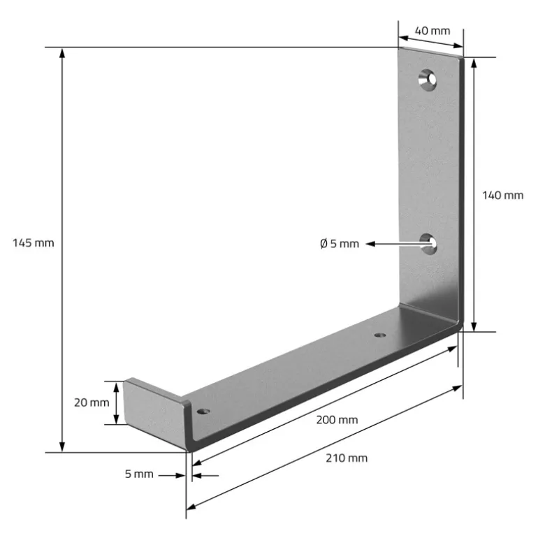 2er Set Wandkonsole Regalhalterung 2x 200 x 140 mm Grau Stahl ML-Design