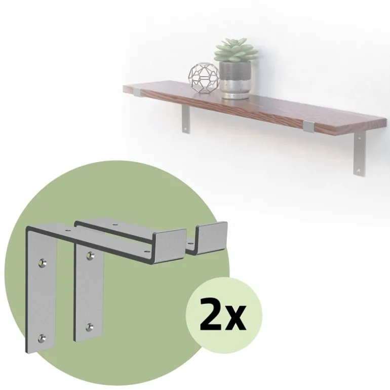 2er Set Wandkonsole Regalhalterung 2x 200 x 145 mm Grau aus Stahl ML-Design