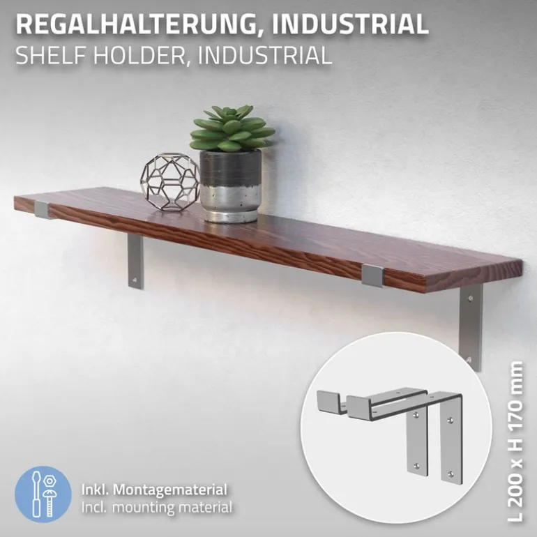 2er Set Wandkonsole Regalhalterung 2x 200 x 145 mm Grau aus Stahl ML-Design