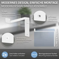 2er Set Wandkonsole Regalhalterung 2x 200 x 145 mm Weiß aus Stahl ML-Design