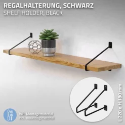 2er Set Wandkonsole Regalhalterung 2x 220 x180 mm Schwarz aus Stahl ML-Design