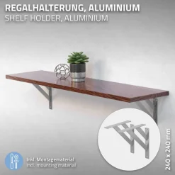 2er Set Wandkonsole Regalhalterung 2x 240 x 240 mm Silber aus Aluminium ML-Design