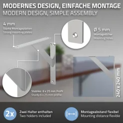 2er Set Wandkonsole Regalhalterung 2x 240 x 240 mm Silber aus Aluminium ML-Design