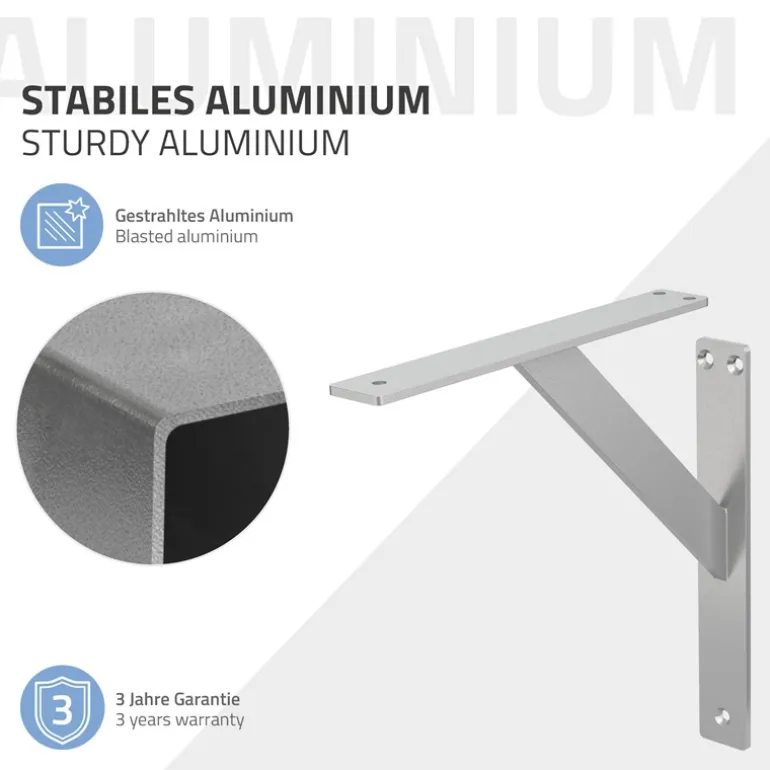 2er Set Wandkonsole Regalhalterung 2x 240 x 240 mm Silber aus Aluminium ML-Design