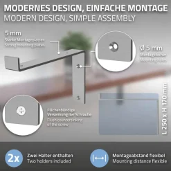 2er Set Wandkonsole Regalhalterung 2x 250 x 145 mm Grau aus Stahl ML-Design