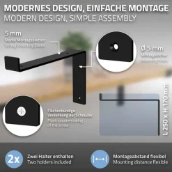 2er Set Wandkonsole Regalhalterung 2x 250 x 145 mm Schwarz aus Stahl ML-Design