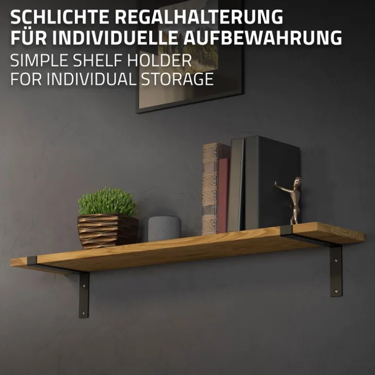 2er Set Wandkonsole Regalhalterung 2x 250 x 145 mm Schwarz aus Stahl ML-Design