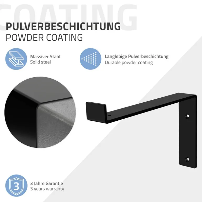 2er Set Wandkonsole Regalhalterung 2x 250 x 145 mm Schwarz aus Stahl ML-Design
