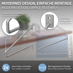 2er Set Wandkonsole Regalhalterung 2x 265 x 180 mm Grau aus Stahl ML-Design