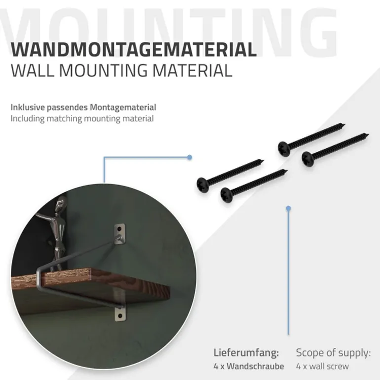 2er Set Wandkonsole Regalhalterung 2x 265 x 180 mm Grau aus Stahl ML-Design