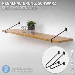 2er Set Wandkonsole Regalhalterung 2x 265 x180 mm Schwarz aus Stahl ML-Design