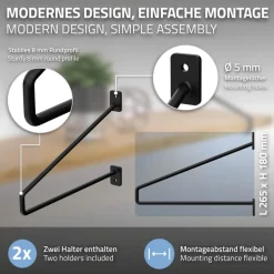 2er Set Wandkonsole Regalhalterung 2x 265 x180 mm Schwarz aus Stahl ML-Design