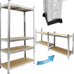 2er Set Werkstattregal silber, 160x80x40 cm, aus MDF und Metall, bis 320 kg